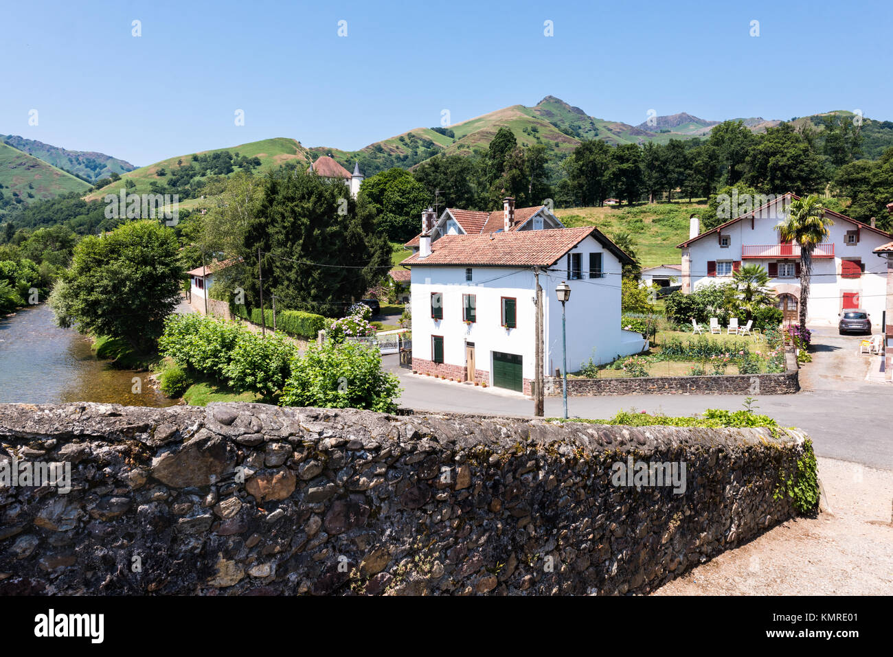 Traditional architecture of small Basque Country town, France Stock ...