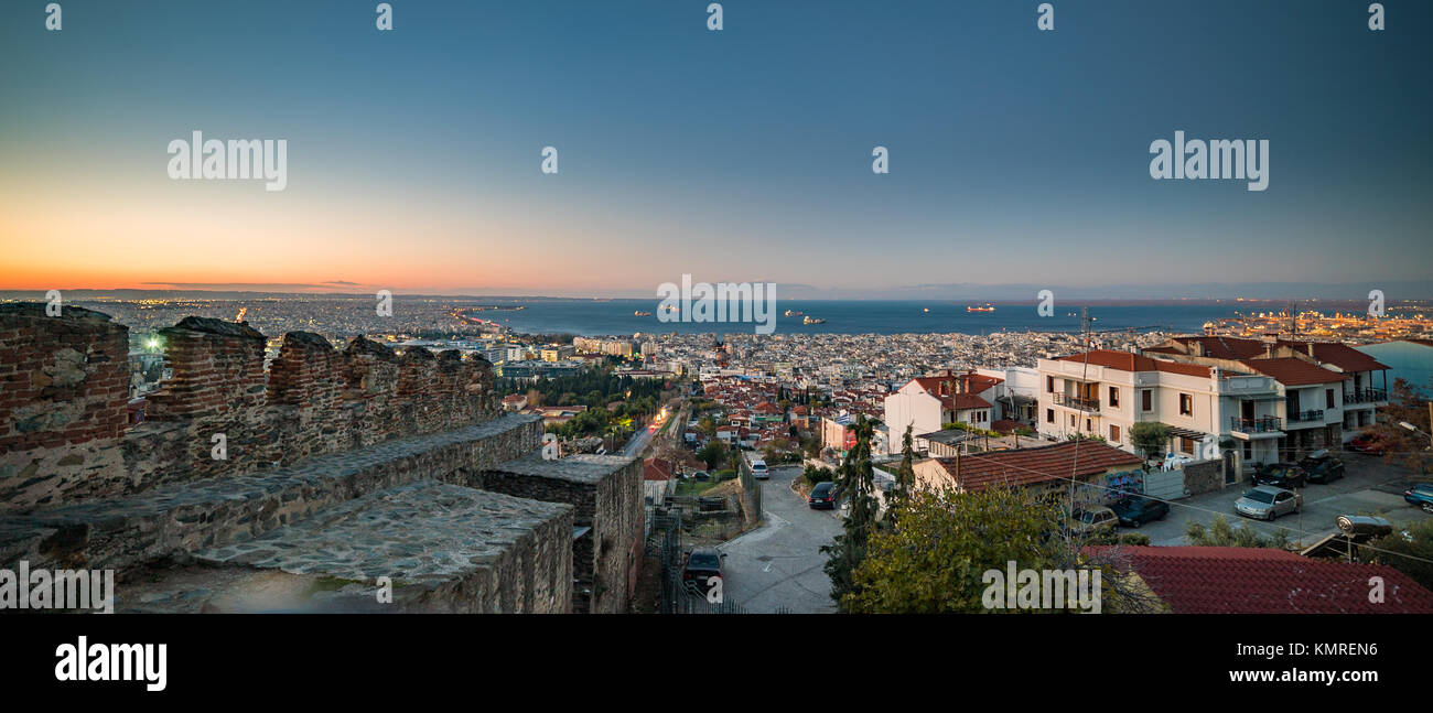Panoramic View of Thessaloniki city with monring sunrise ligjt, from Trigoniou Tower, Greece Stock Photo
