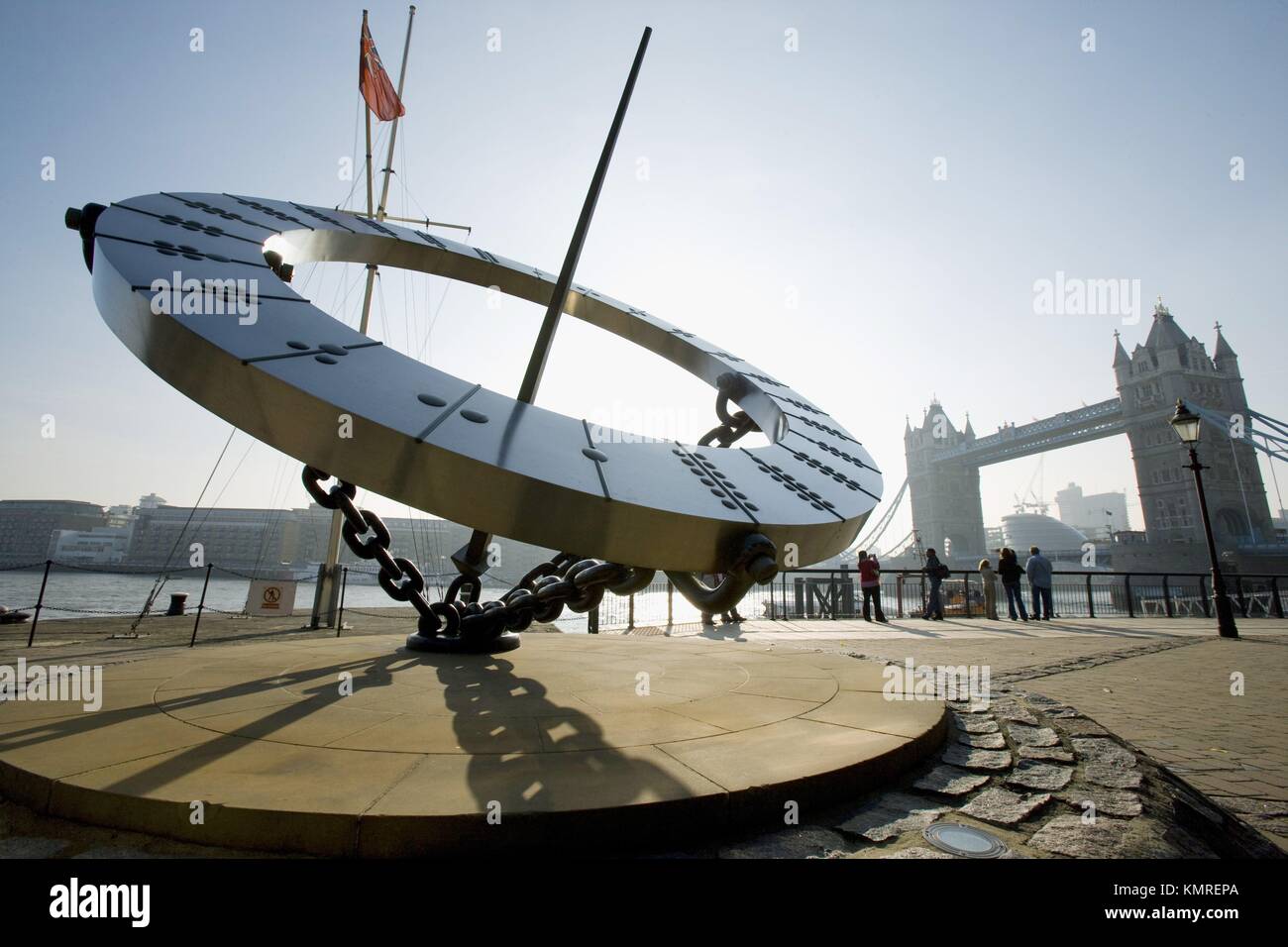 Sundial, Tower Bridge, Thames River, London. England, UK Stock Photo