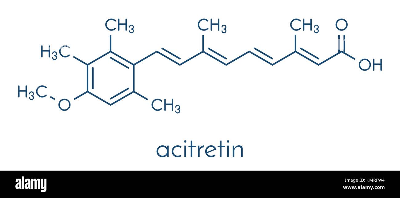 Acitretin psoriasis drug molecule. Skeletal formula. Stock Vector