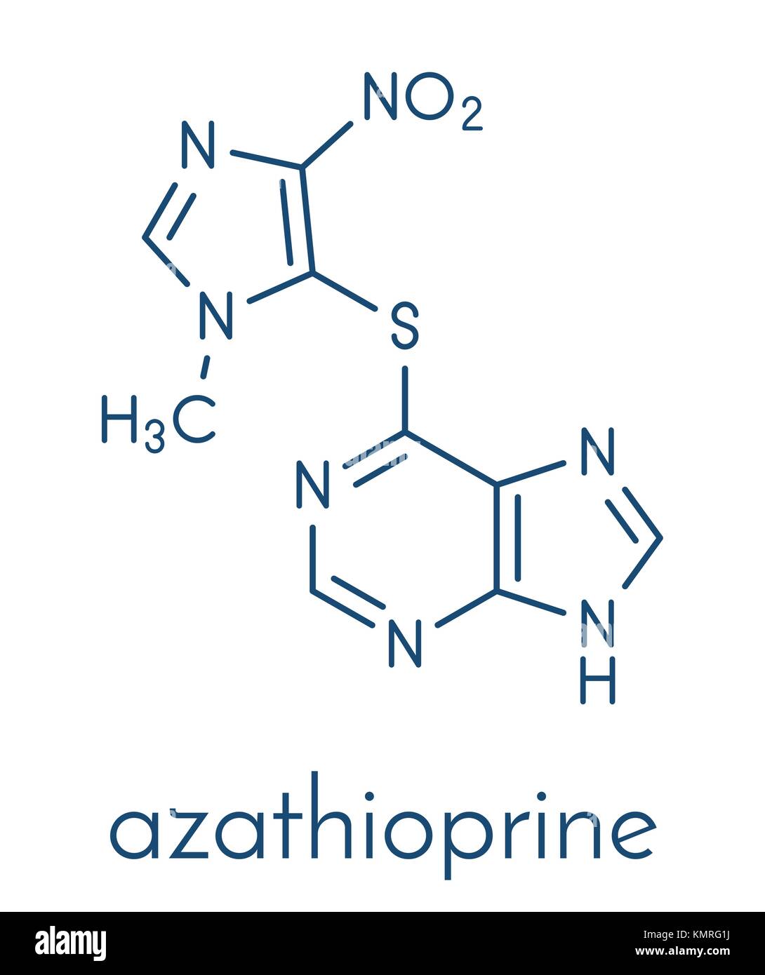 Azathioprine immunosuppressive drug molecule. Used to prevent transplant rejection and in treatment of autoimmune disease. Skeletal formula. Stock Vector