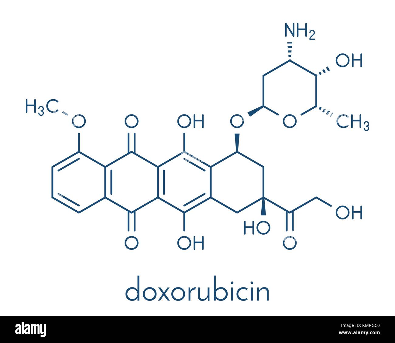 Doxorubicin cancer chemotherapy drug molecule. Skeletal formula. Stock Vector