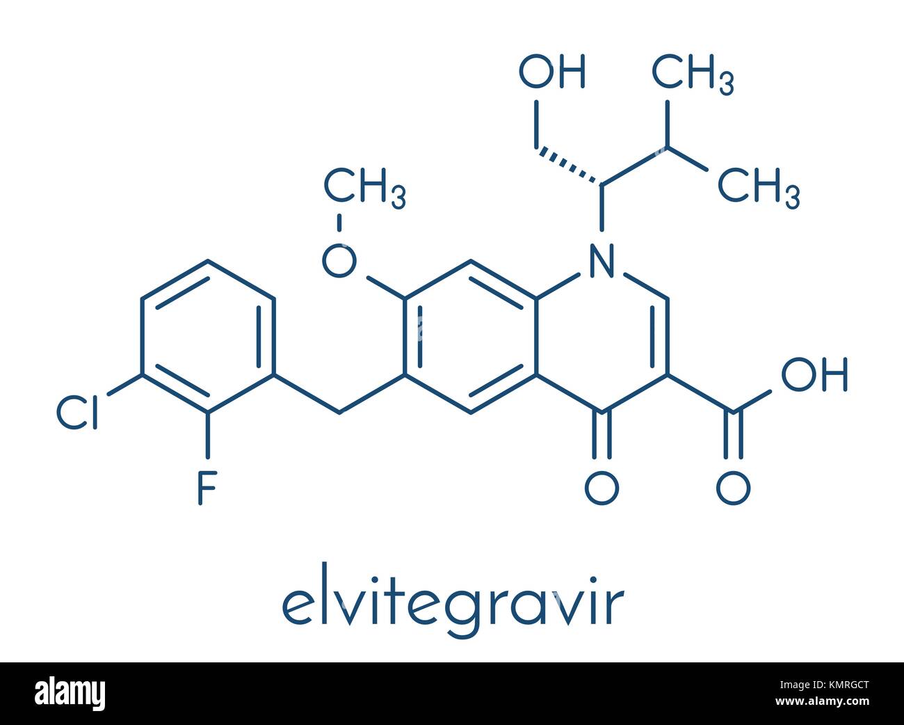 Elvitegravir HIV treatment drug (integrase inhibitor) molecule. Skeletal formula. Stock Vector