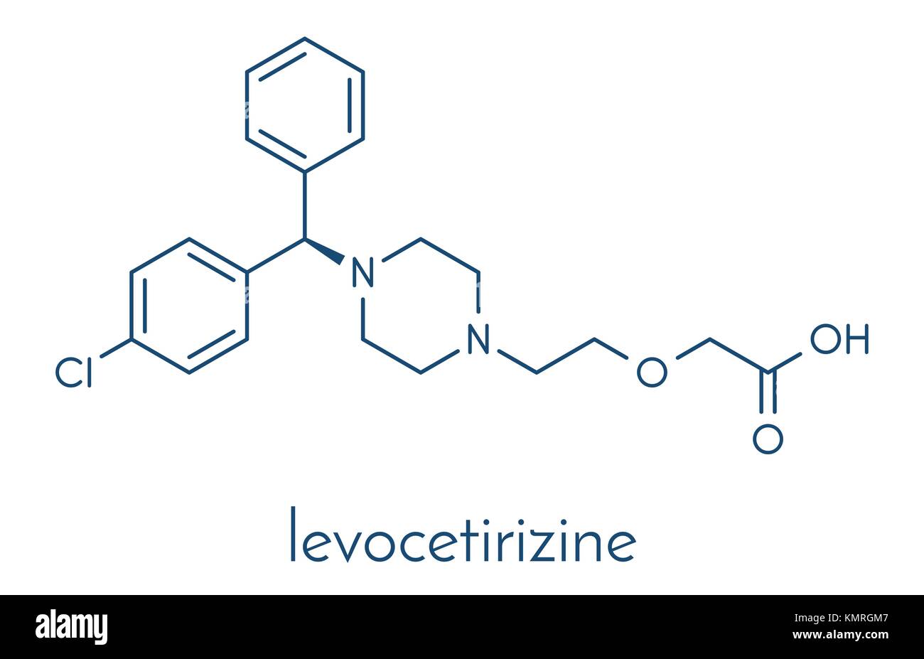 Levocetirizine antihistamine drug molecule. Used to treat hay fever