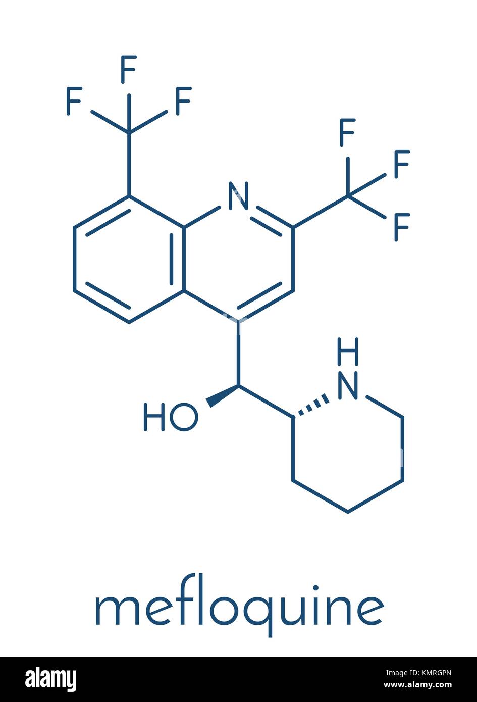 Mefloquine malaria drug molecule. Skeletal formula. Stock Vector