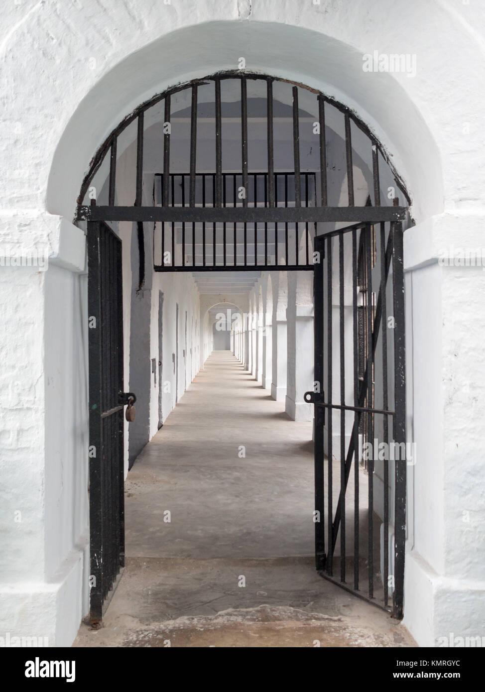 Corridors to the cells of the Cellular Jail National Memorial Stock