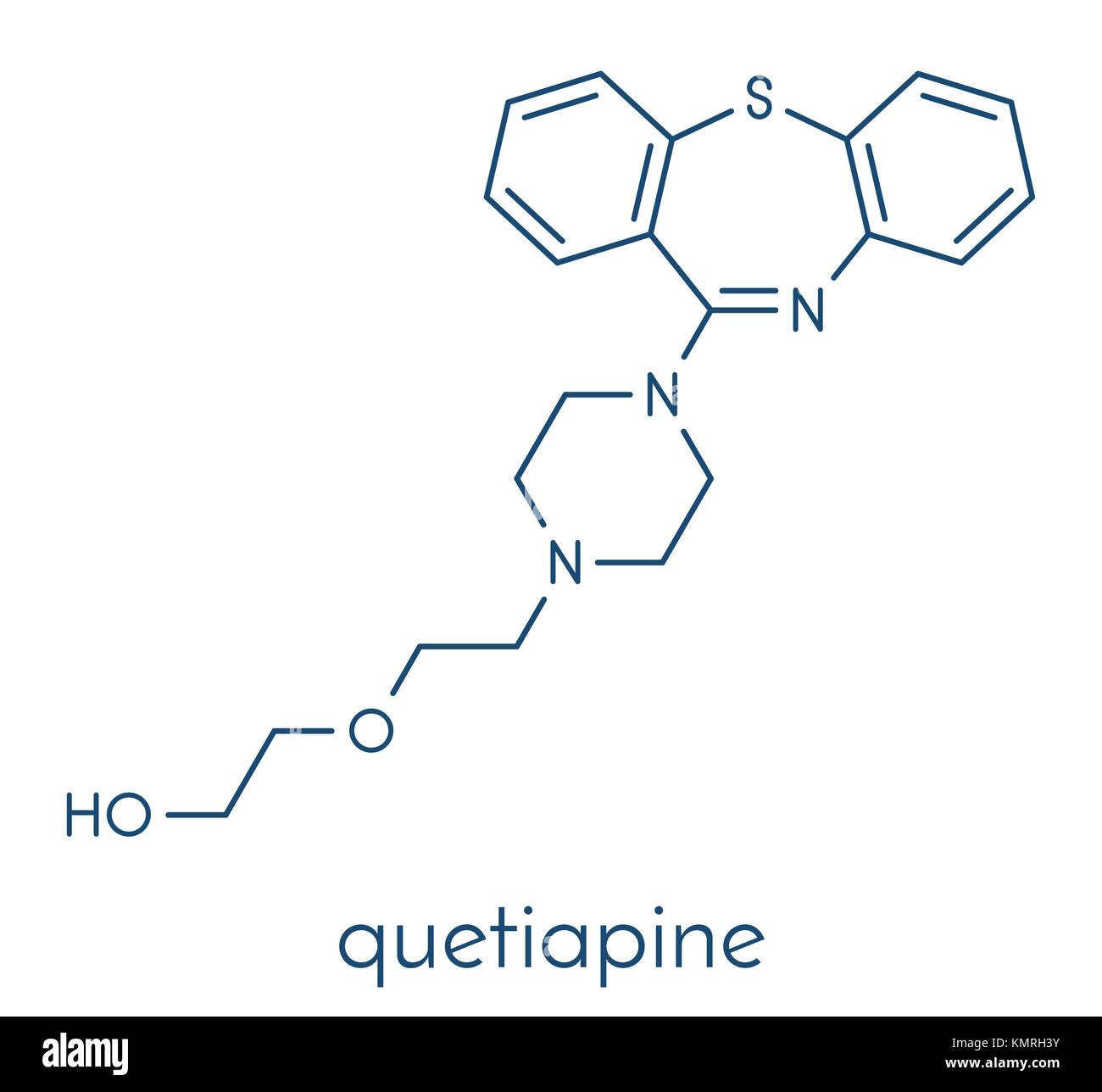 Quetiapine antipsychotic drug molecule. Skeletal formula Stock Vector