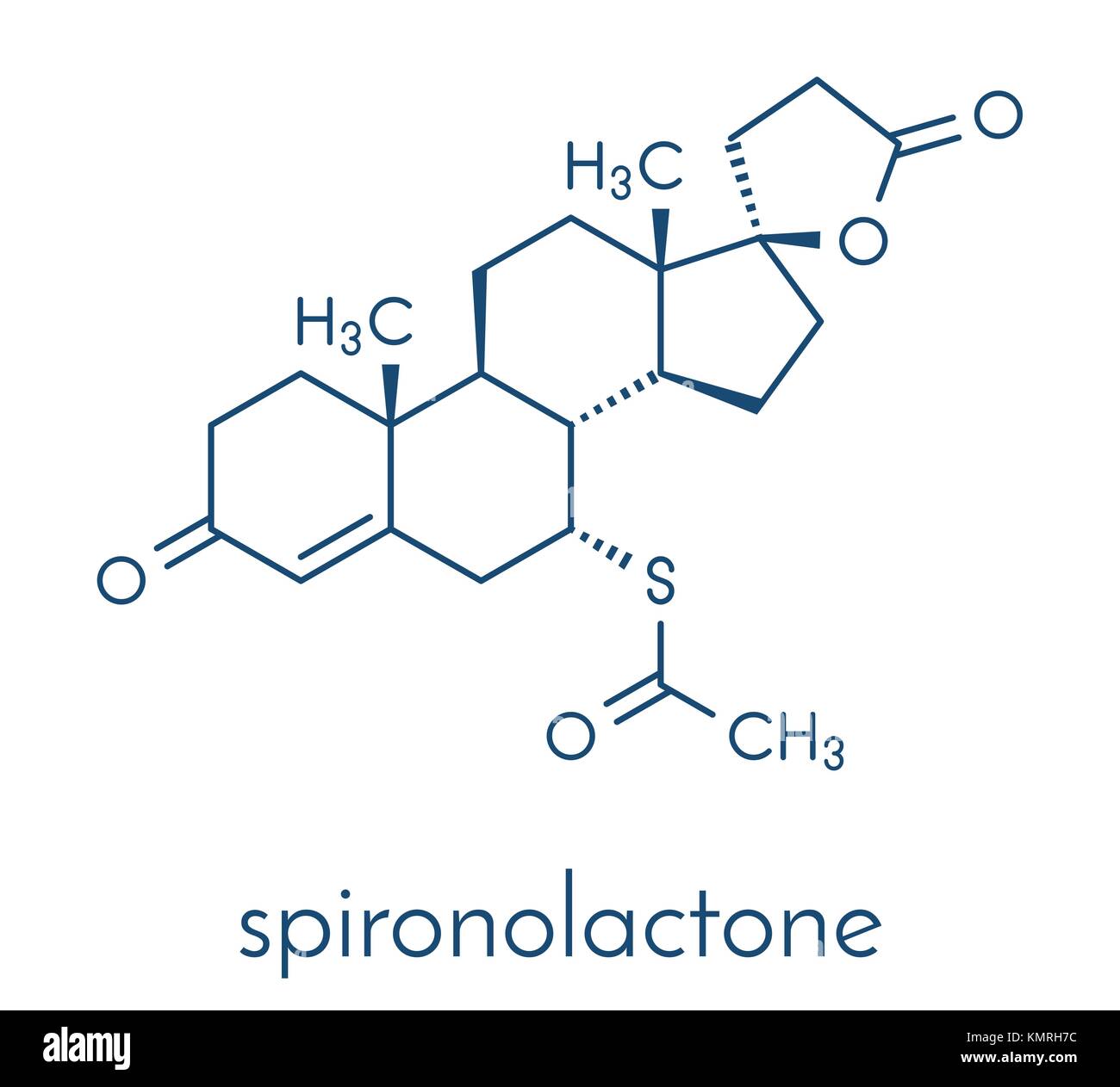 Spironolactone diuretic, antihypertensive and antiandrogen drug molecule. Skeletal formula. Stock Vector