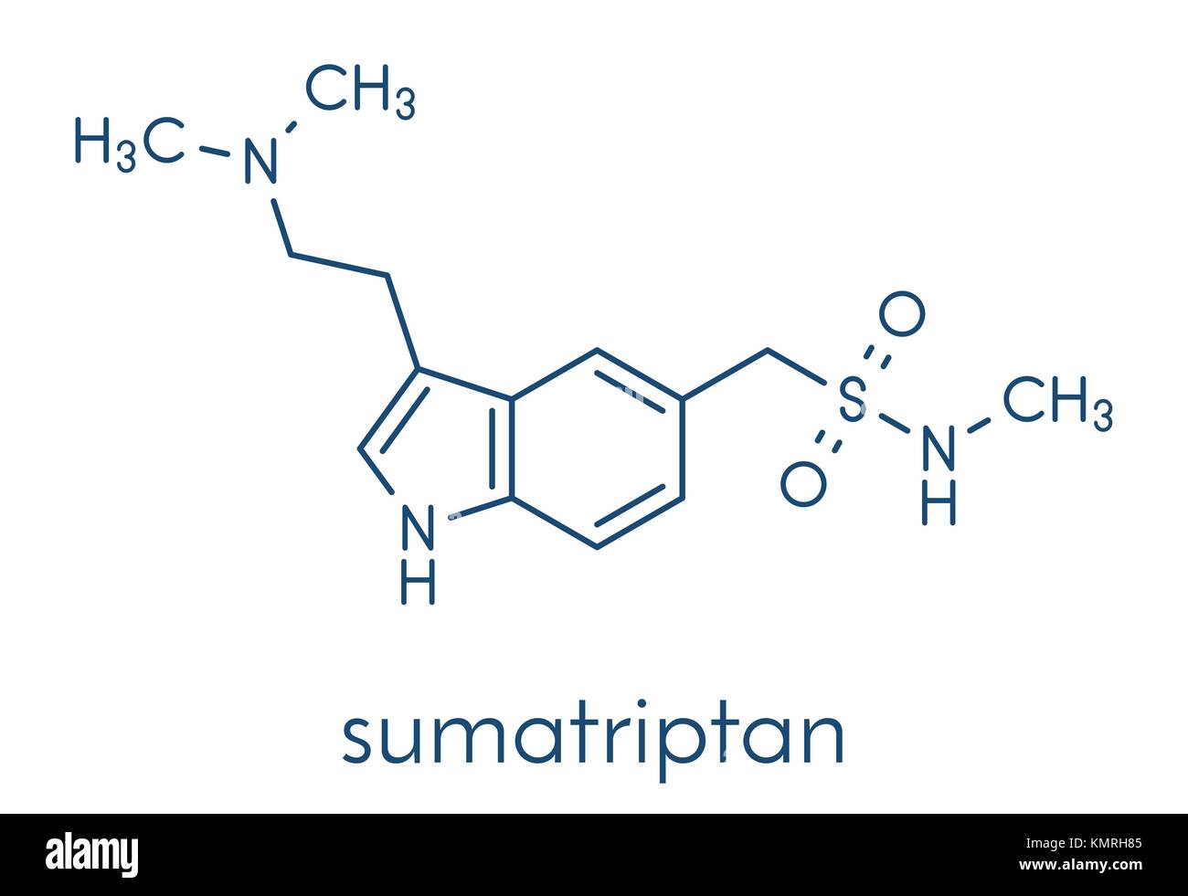 Sumatriptan migraine headache drug (triptan class) molecule. Skeletal