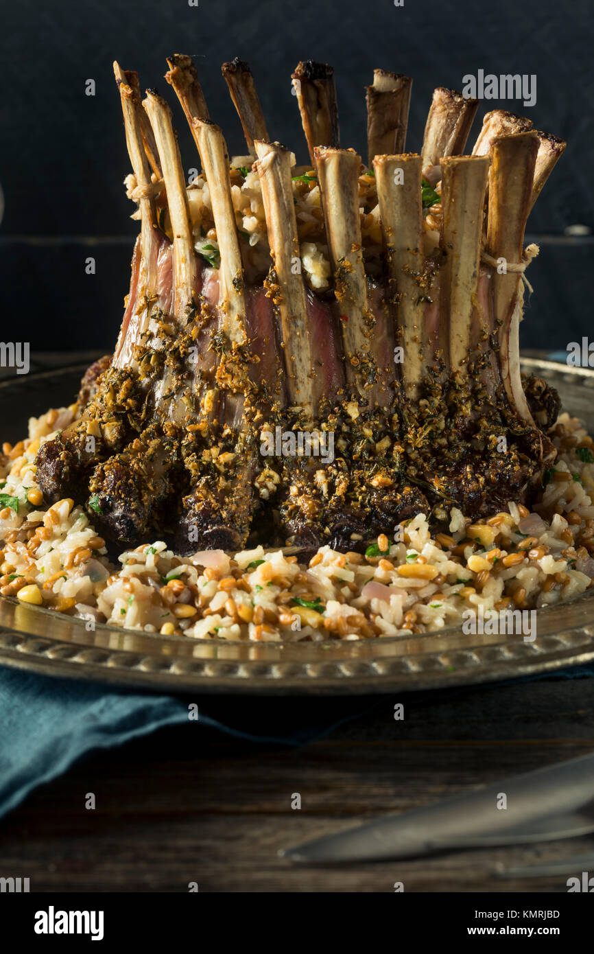 Homemade Gourmet Crown of Lamb with Rice Pilaf Stock Photo - Alamy