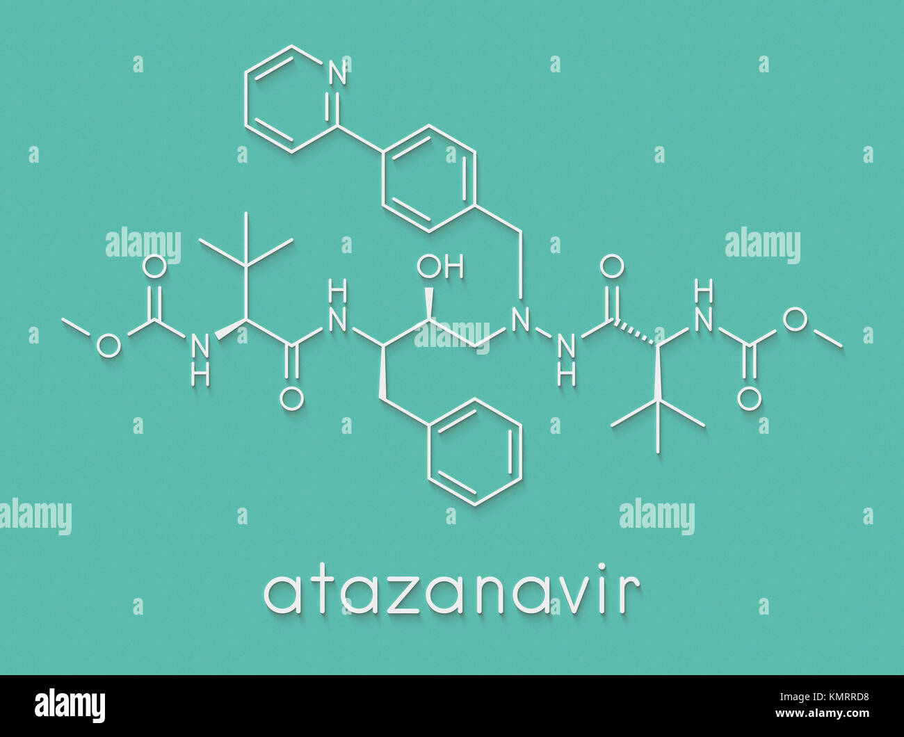Atazanavir HIV drug (protease inhibitor class) molecule. Skeletal formula. Stock Photo