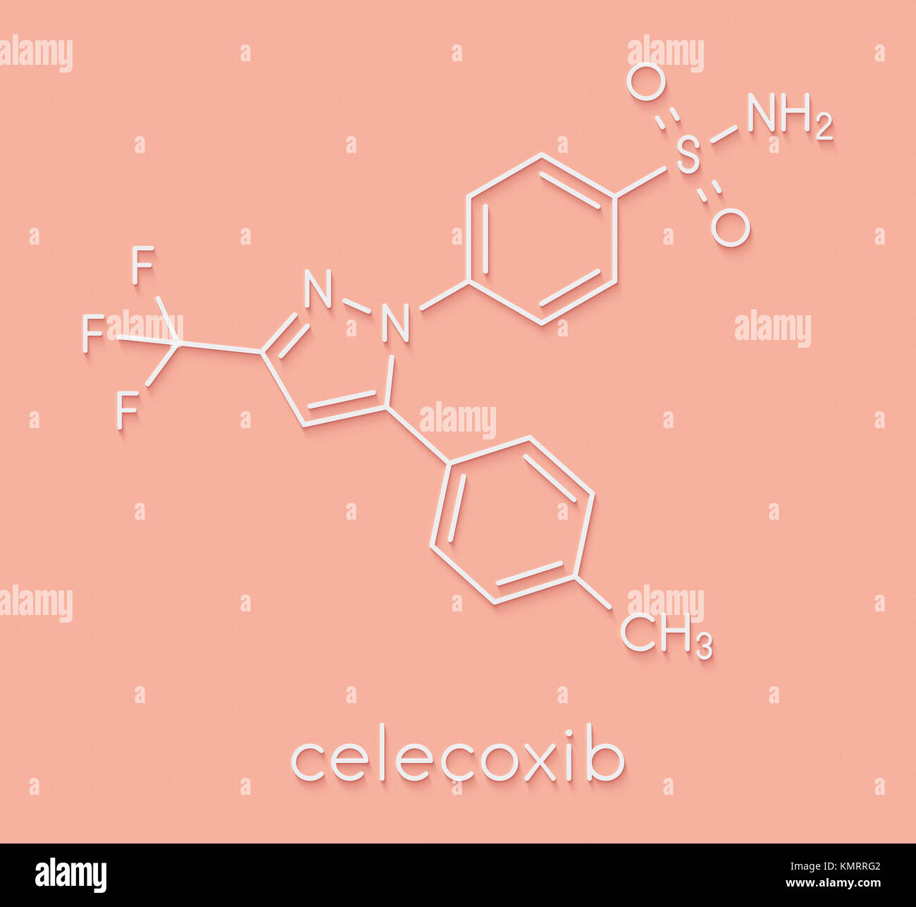 Celecoxib pain and inflammation drug (NSAID) molecule. Skeletal formula