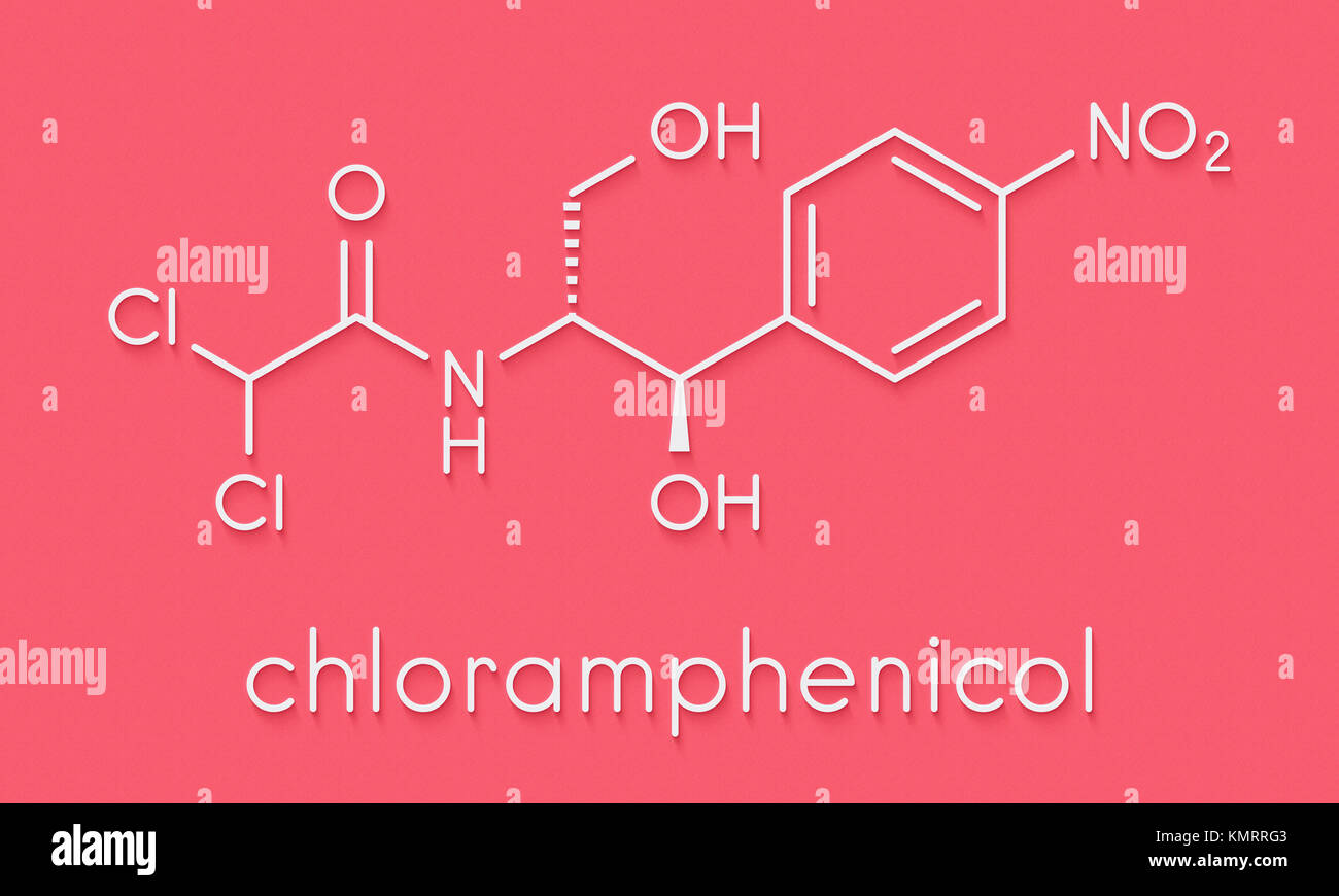 Chloramphenicol antibiotic drug molecule. Skeletal formula Stock Photo