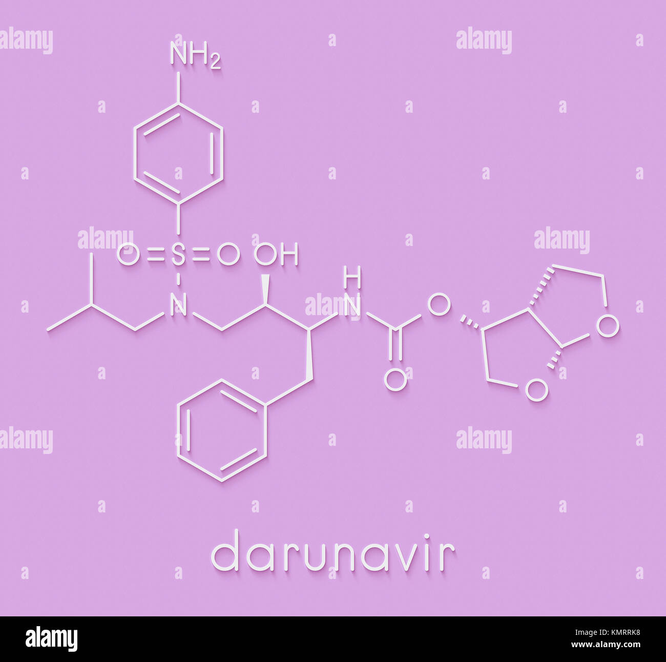 Darunavir HIV drug (protease inhibitor class) molecule. Skeletal formula. Stock Photo