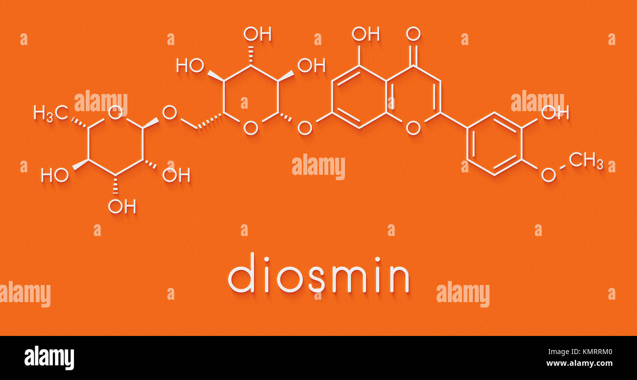 Diosmin venous disease and hemorrhoids drug molecule. Skeletal formula. Stock Photo