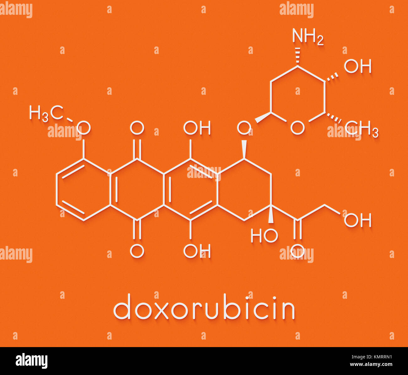 Doxorubicin cancer chemotherapy drug molecule. Skeletal formula. Stock Photo