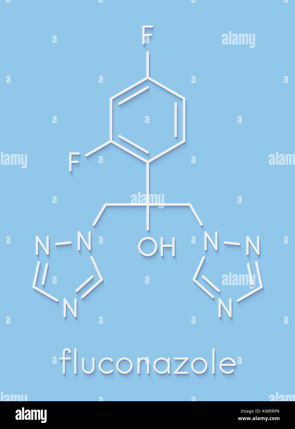 Fluconazole antifungal drug (triazole class) molecule. Skeletal formula. Stock Photo