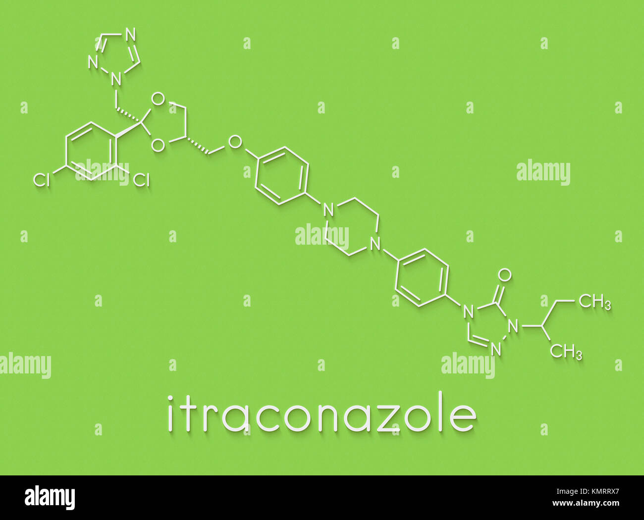 Itraconazole antifungal drug (triazole class) molecule. Skeletal