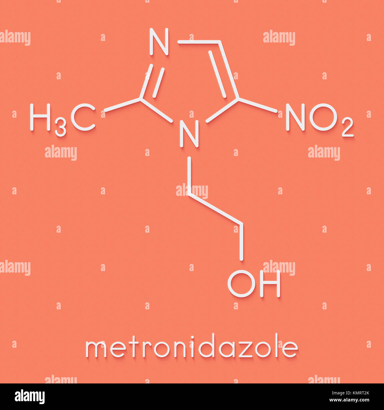 Metronidazole antibiotic drug (nitroimidazole class) molecule. Skeletal