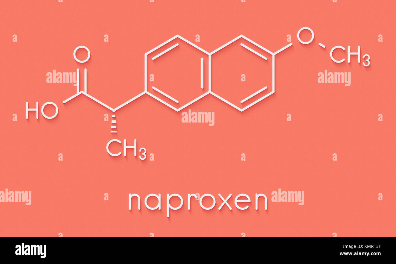 Naproxen pain and inflammation drug (NSAID) molecule. Skeletal formula