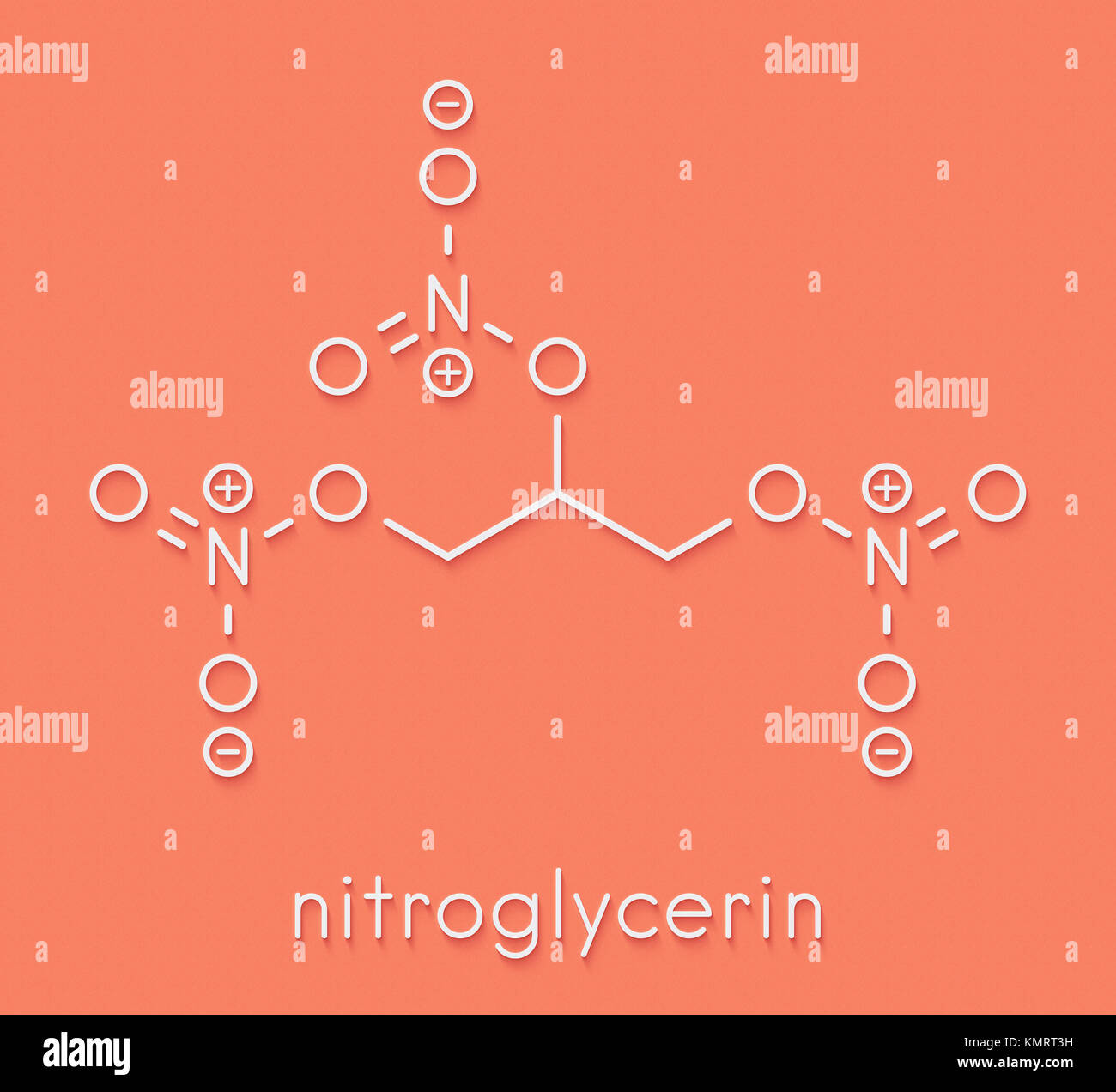 Nitroglycerin (nitro, glyceryl trinitrate) drug and explosive molecule. Skeletal formula. Stock Photo