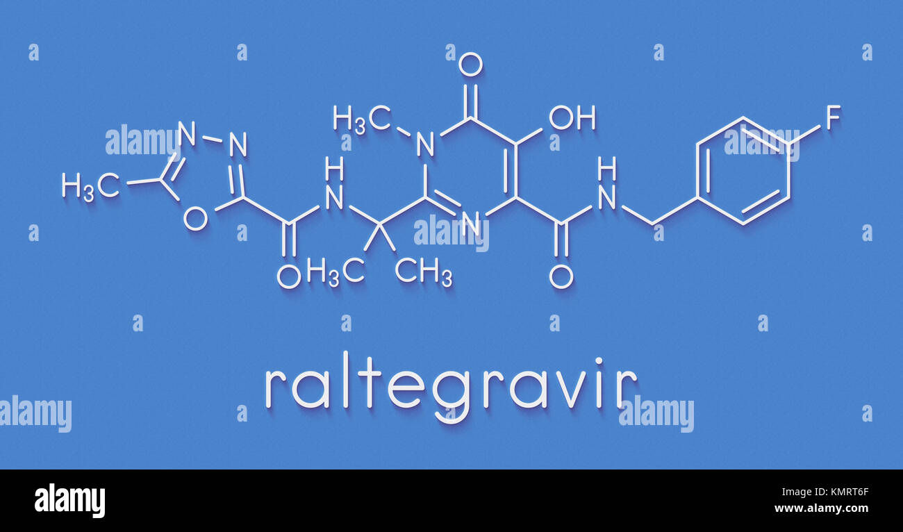 Raltegravir HIV drug (integrase inhibitor class) molecule. Skeletal formula. Stock Photo
