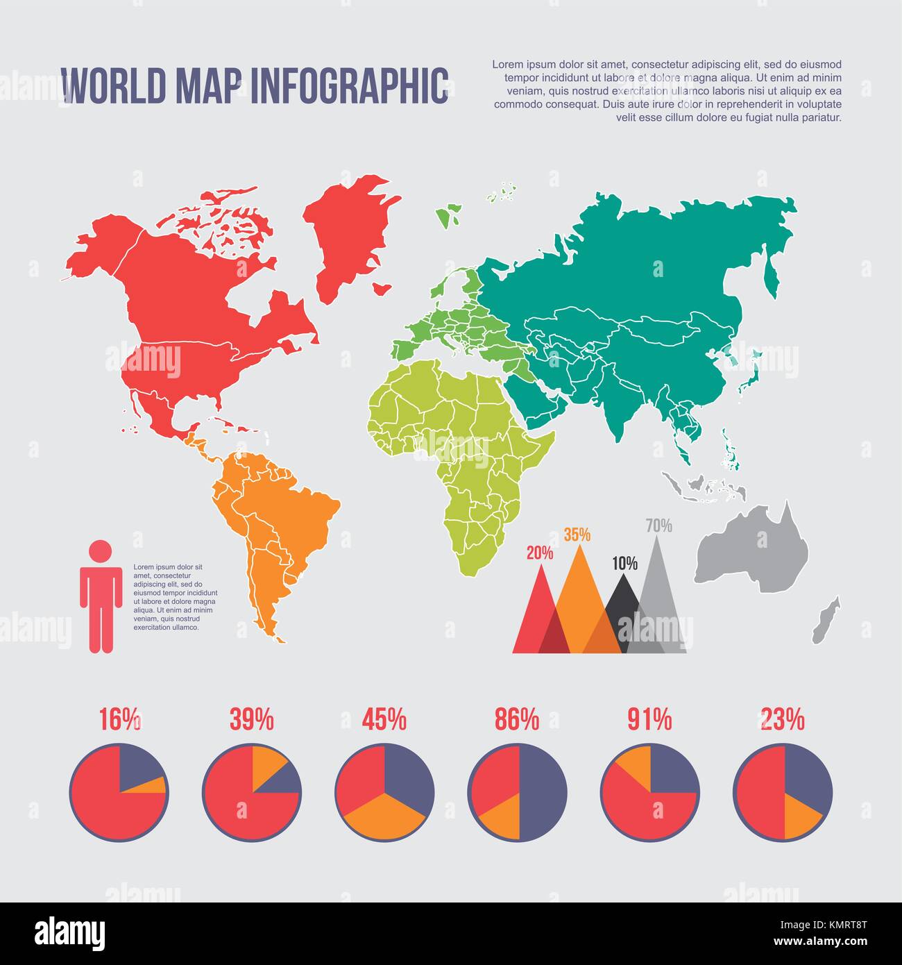 world map infographic chart statistics percent population Stock Vector ...