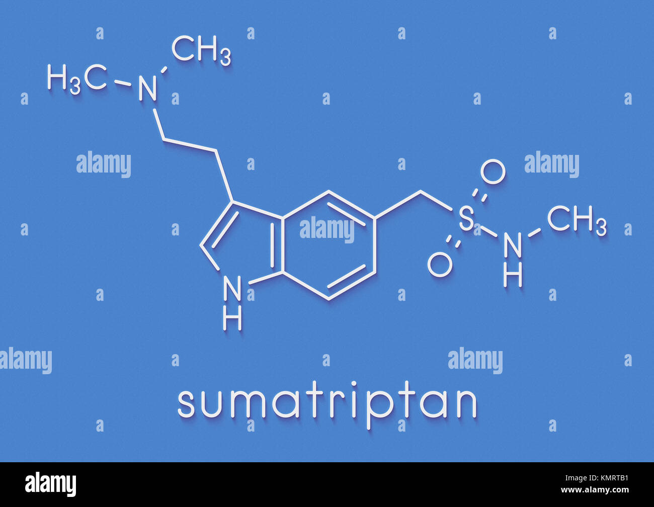 Sumatriptan migraine headache drug (triptan class) molecule. Skeletal