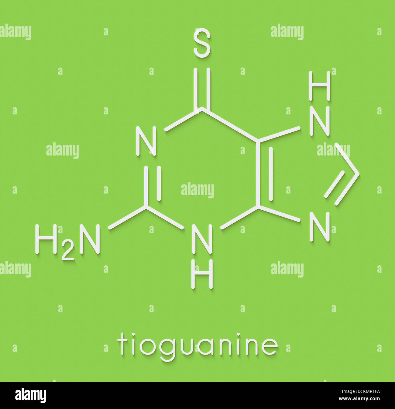 Tioguanine leukemia and ulcerative colitis drug molecule. Skeletal ...