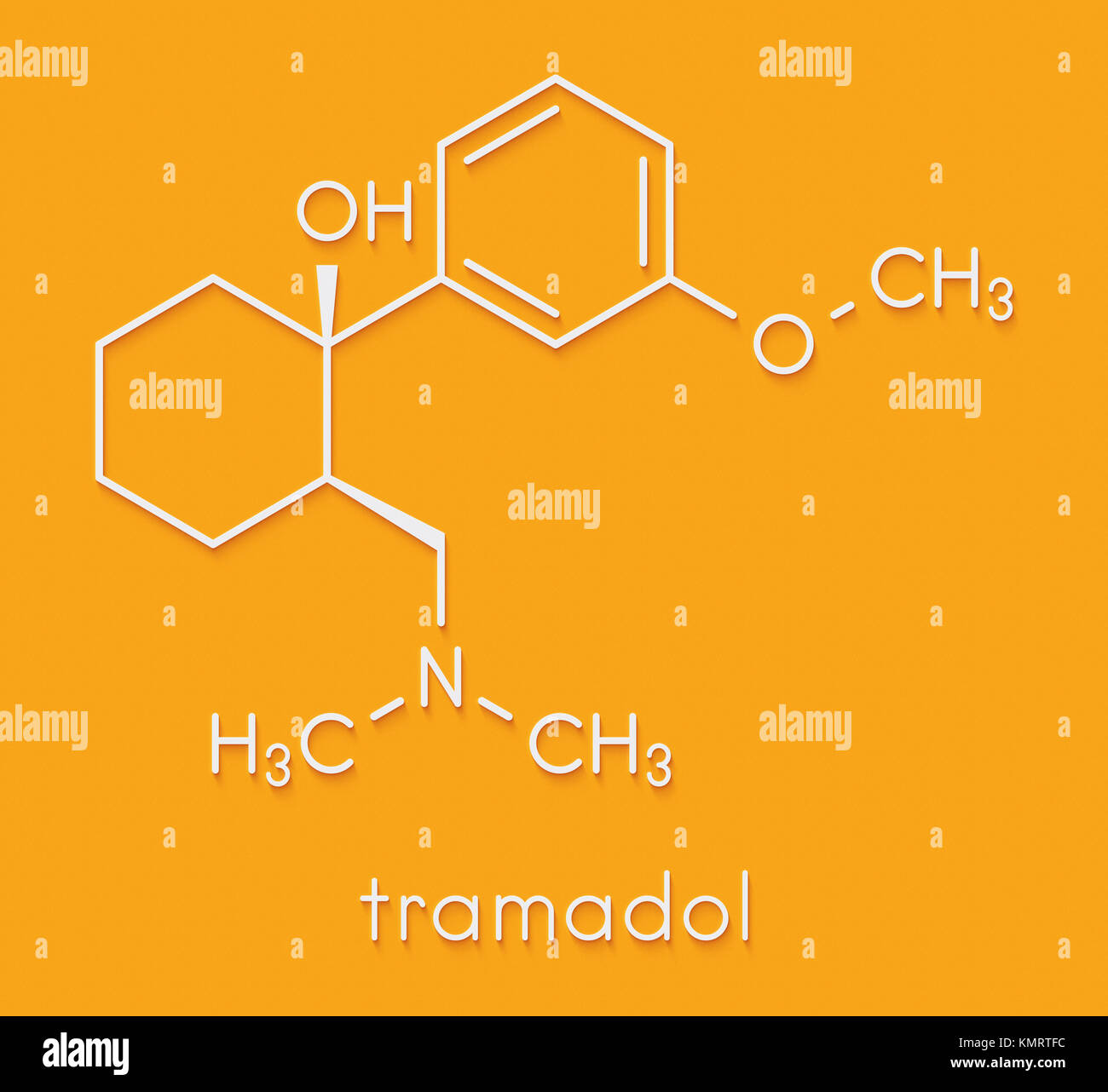 Tramadol opioid analgesic drug molecule. Skeletal formula. Stock Photo
