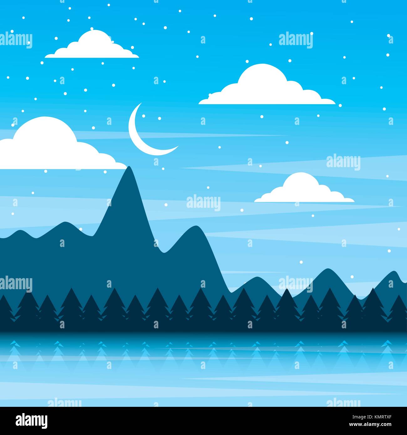 landscape night mountains forest pine tree and sky moon Stock Vector ...