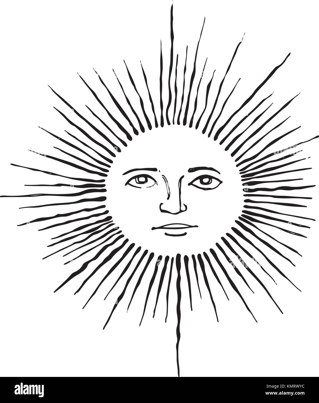 Hand drawn vector illustration or drawing of a sun with human face ...