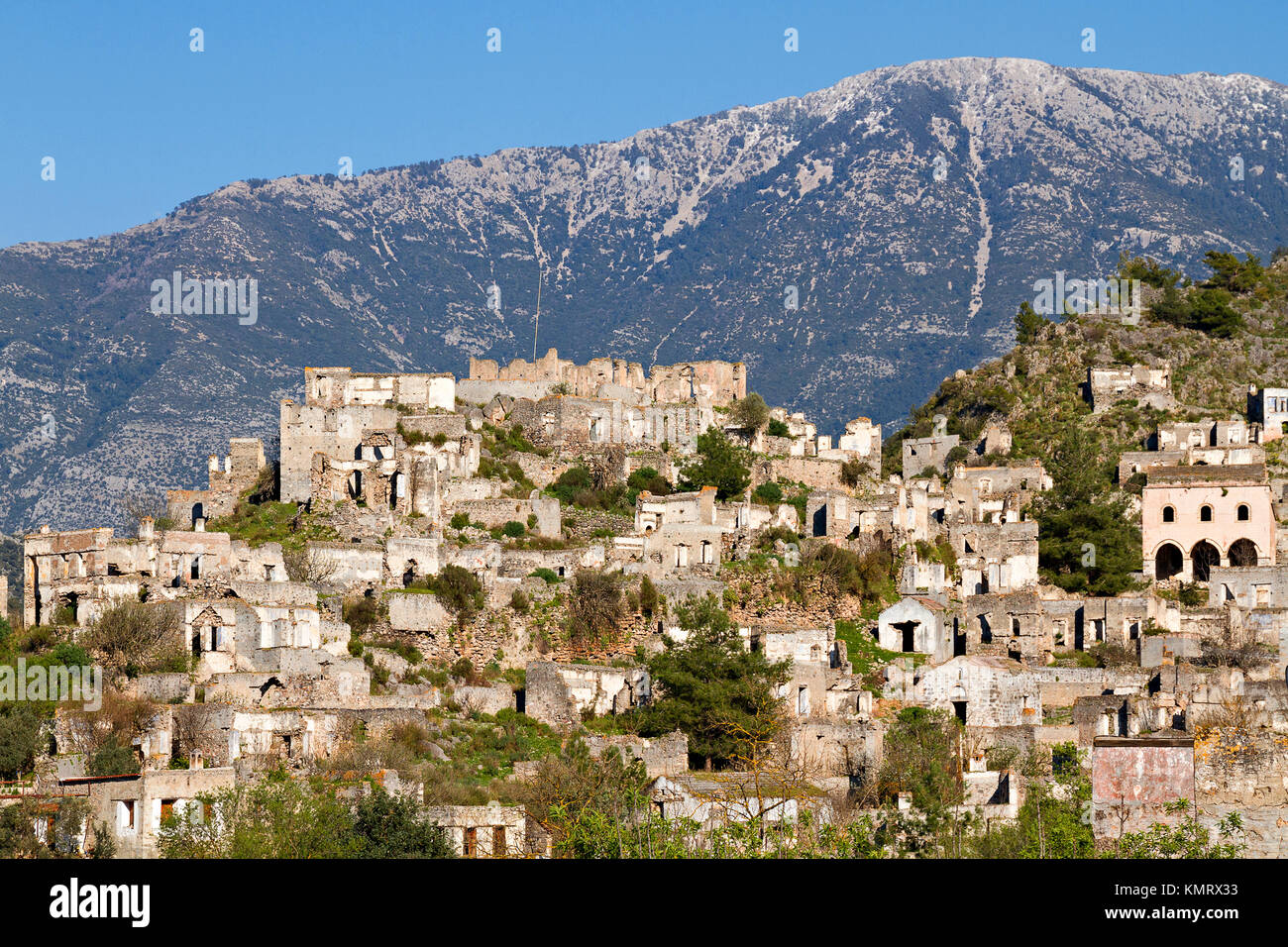 Abandoned houses and ruins of Kayakoy village, Fethiye, Turkey Stock Photo