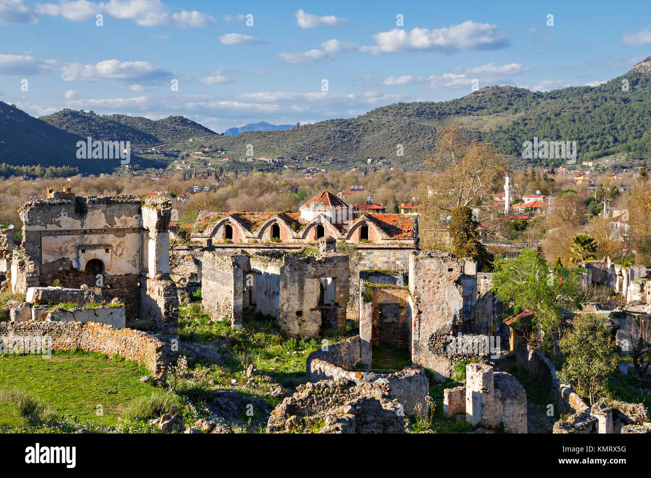 Abandoned houses and ruins of Kayakoy village, Fethiye, Turkey Stock Photo