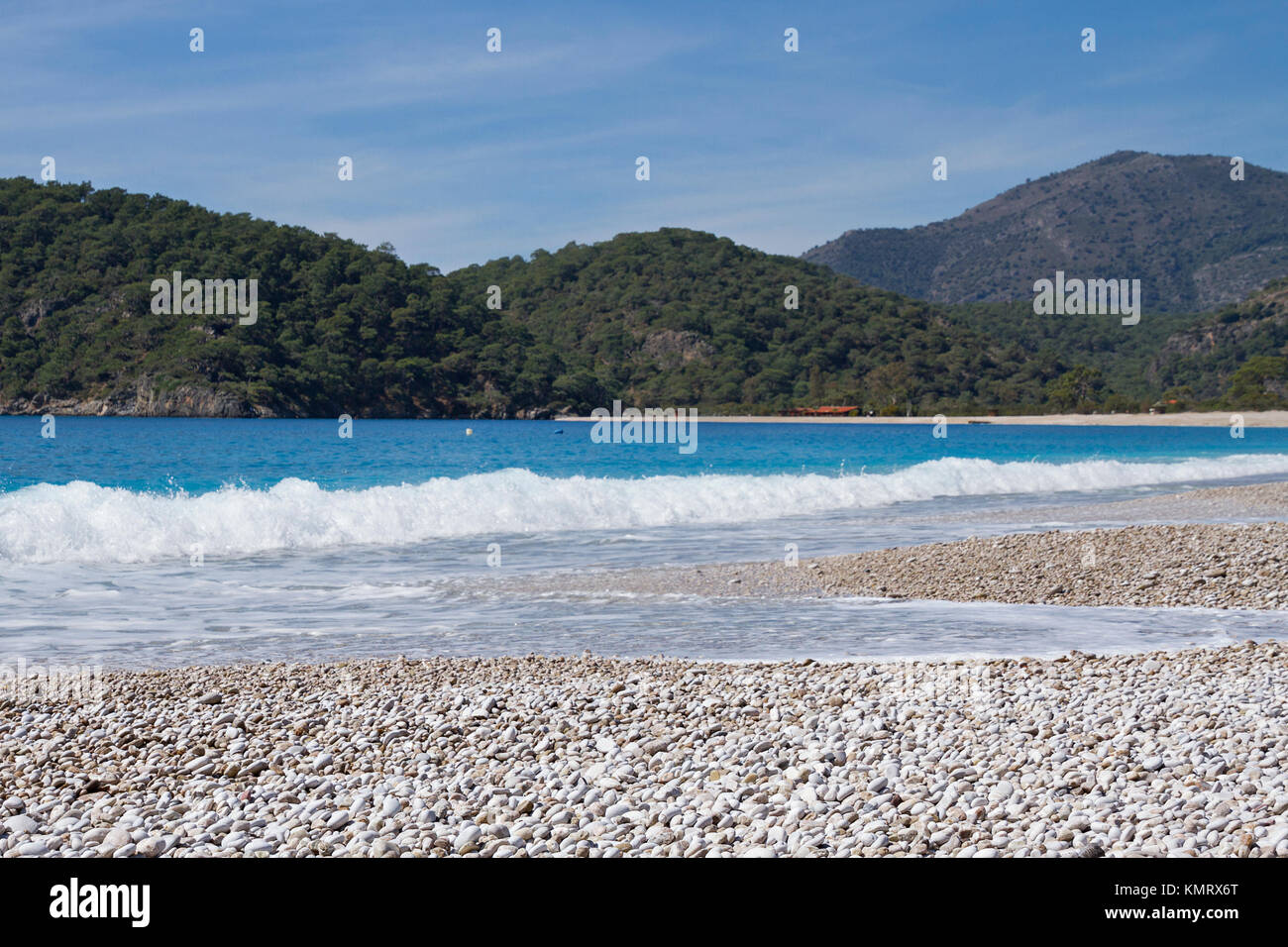 Turkish coastline with turquoise color water of the Aegean Sea. Stock Photo
