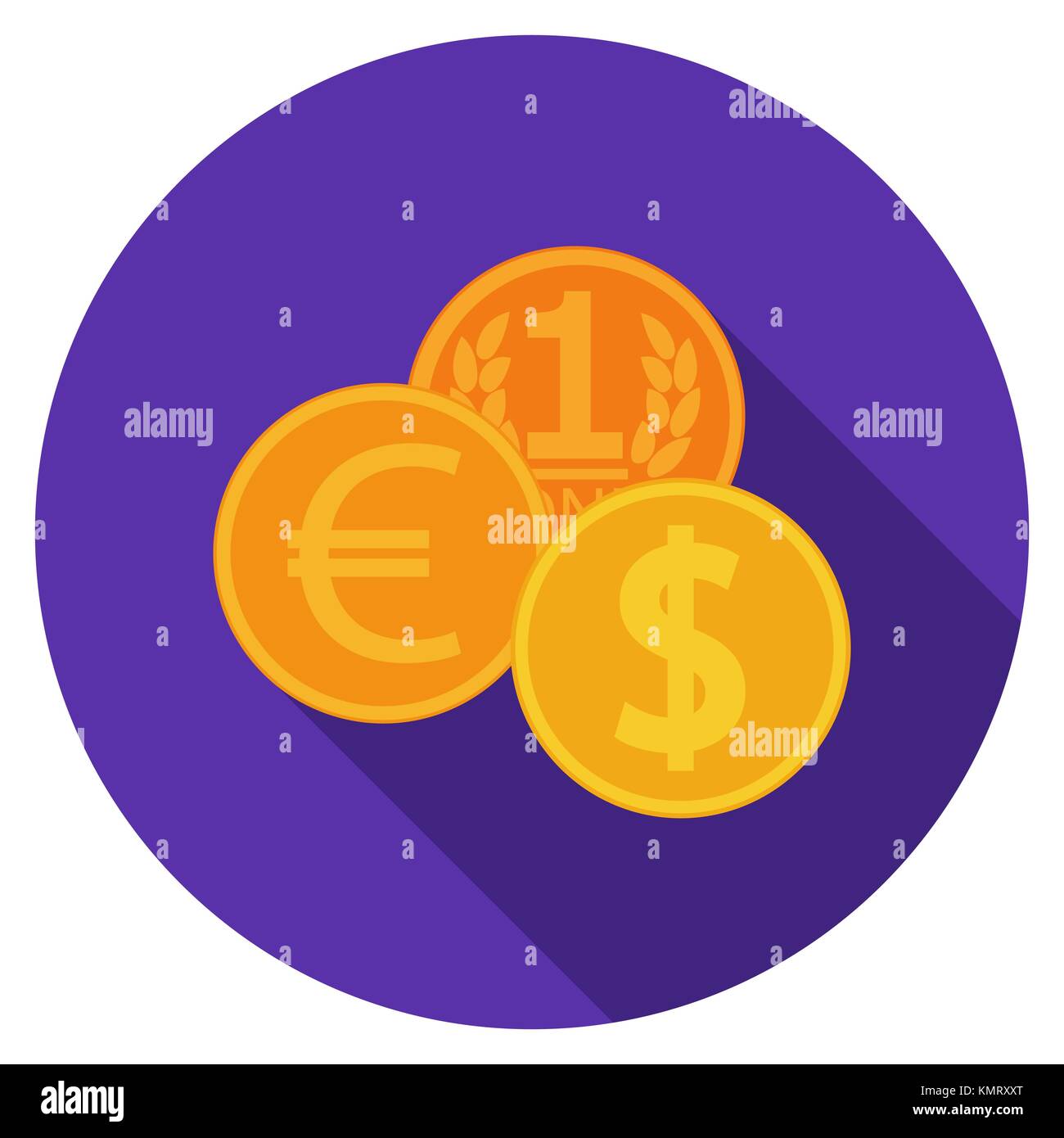 Flat design vector coins icon with long shadow, isolated Stock Vector ...