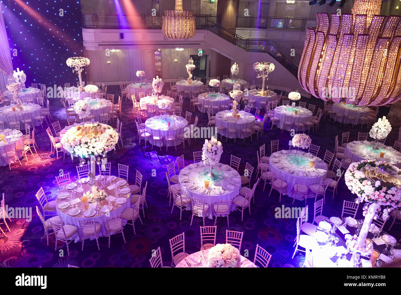 Table Decorations At High End Hotel Wedding Reception Event Stock