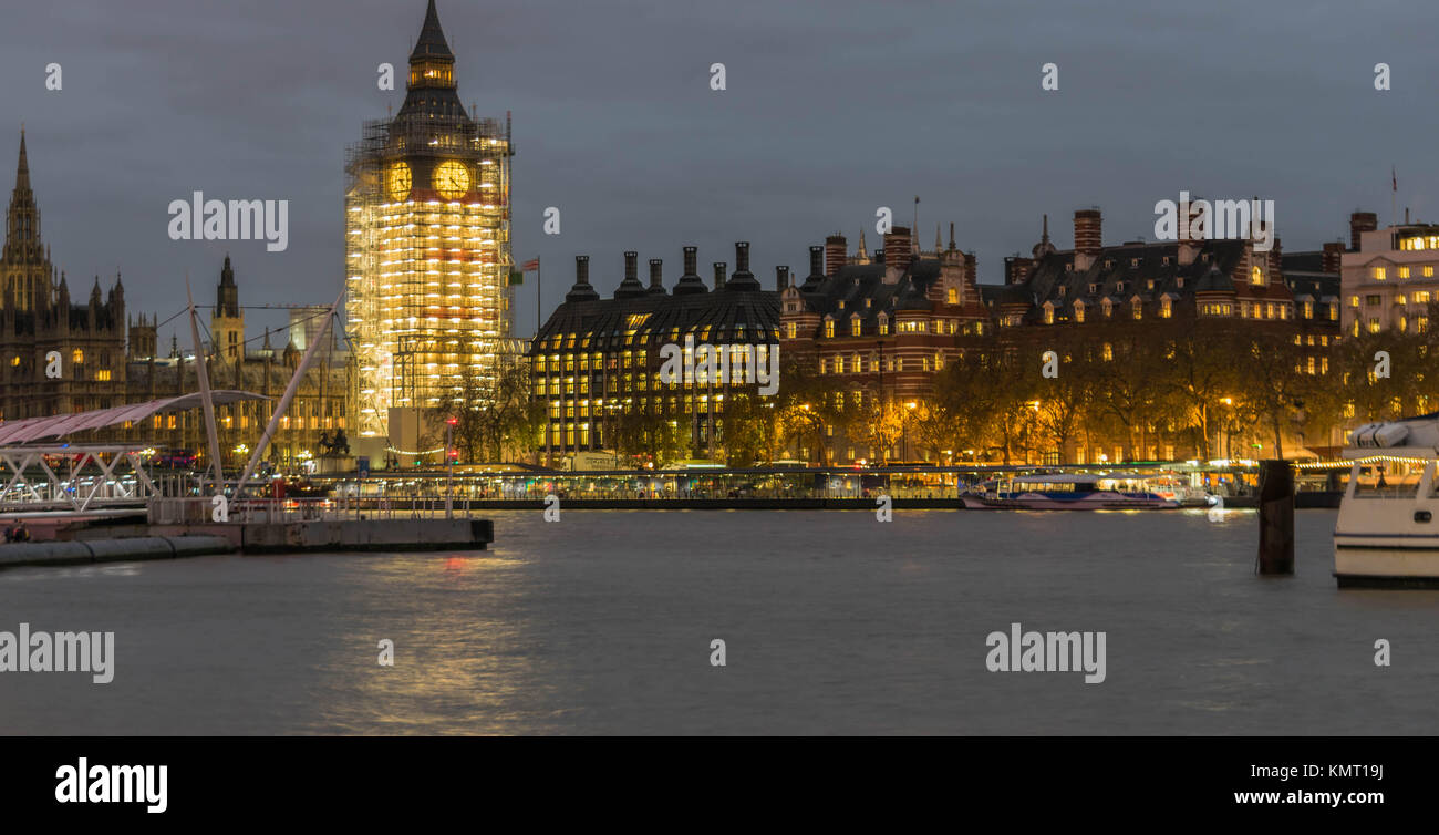 LONDON, UK - October 17th, 2017: BigBen and Thames river at night. Stock Photo