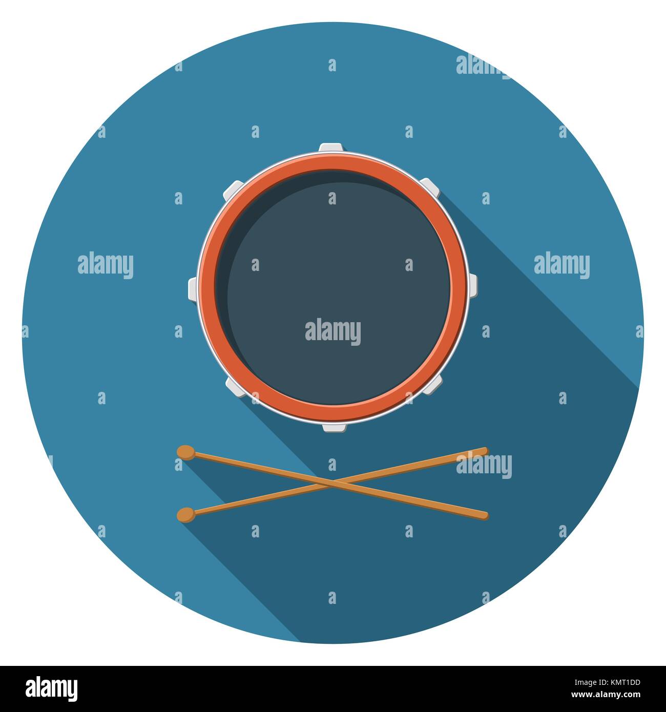 Flat design vector drum and drum sticks icon with long shadow, isolated ...