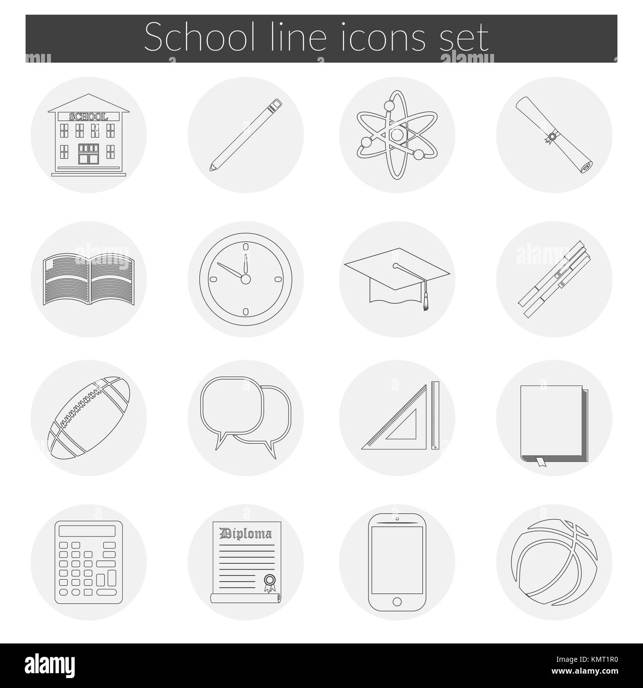 Back to School icon vector set, school building, pen, pensil, sport items, diploma and graduation cap icons, isolated silhouets Stock Vector
