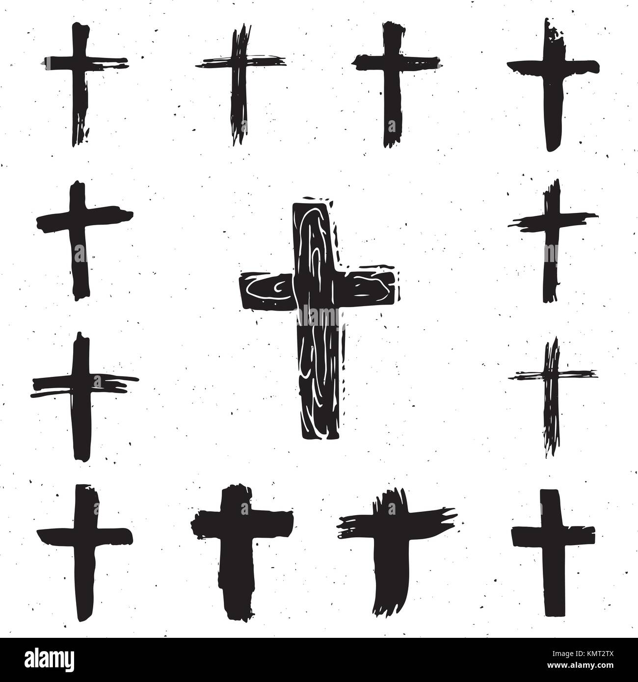 Grunge hand drawn cross symbols set. Christian crosses, religious signs