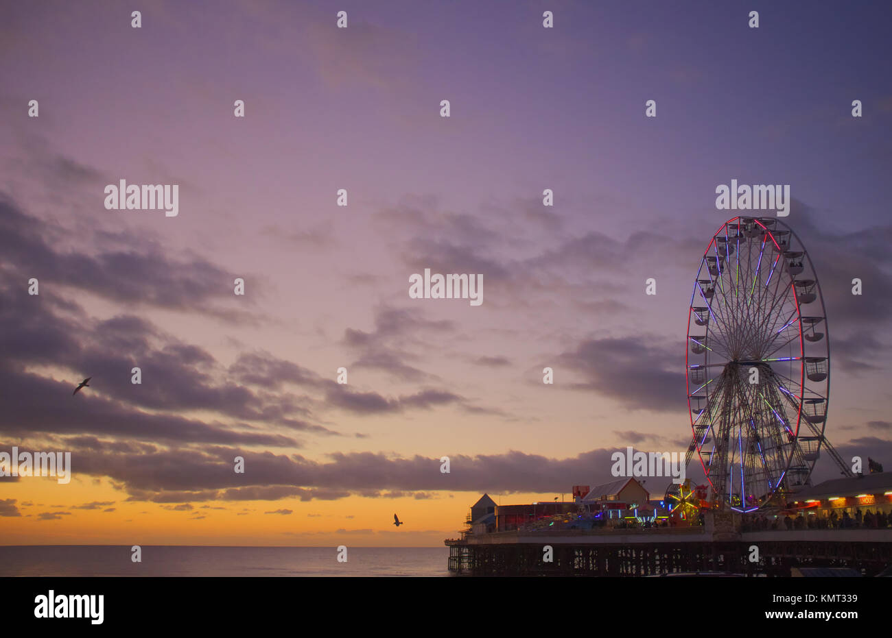 Illuminated Big wheel ride on Central Pier at Blackpool illuminations 2017 Stock Photo
