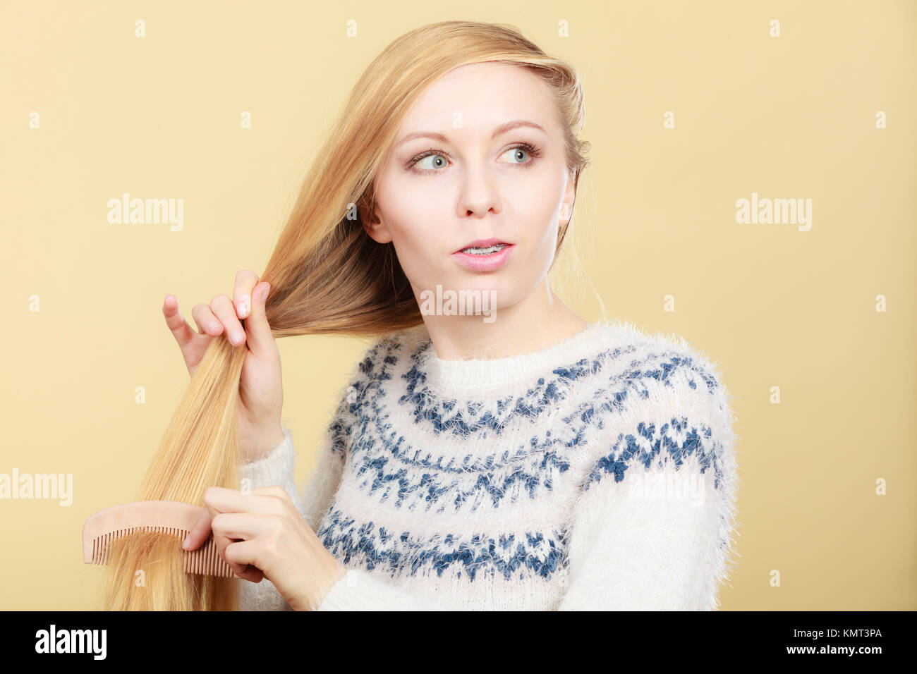 Haircare, choosing best conditioner for tangled hairstyle concept