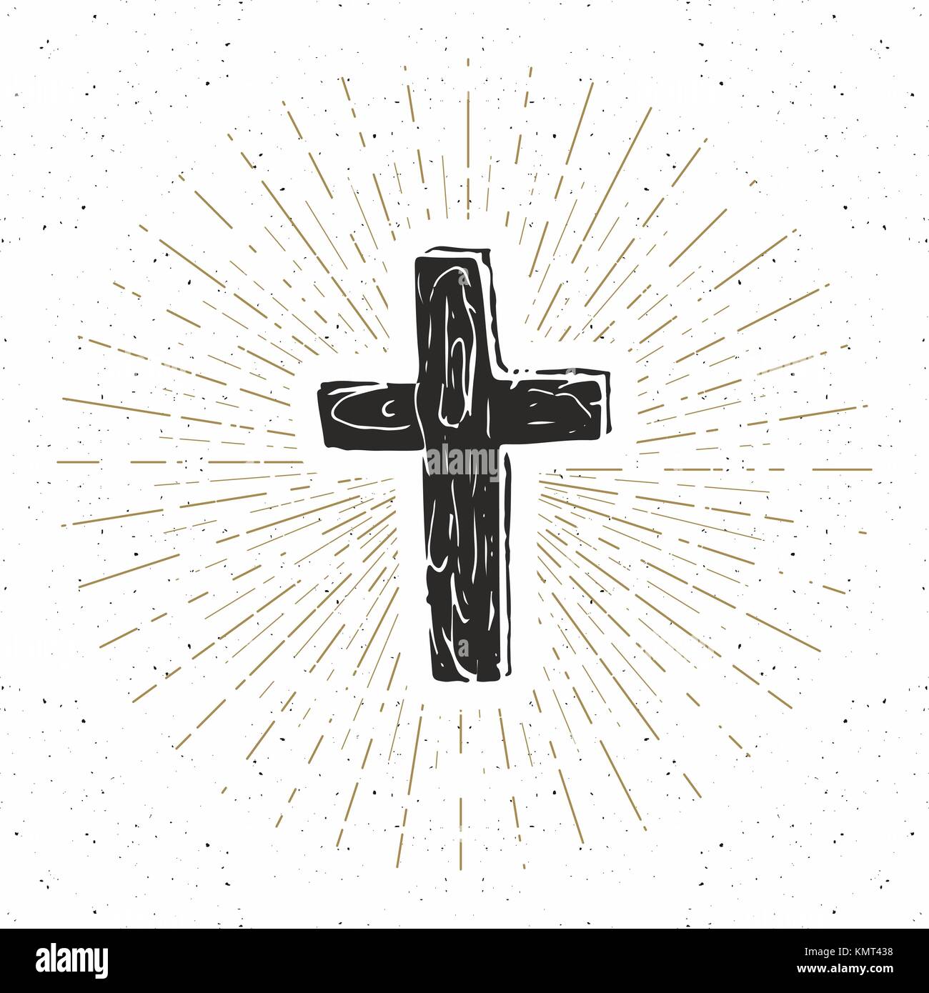 Vintage label, Hand drawn Christian cross, religious sign, crucifix