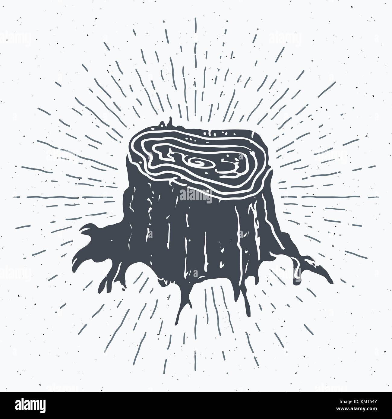 Tree stump vintage label, Hand drawn sketch, grunge textured retro