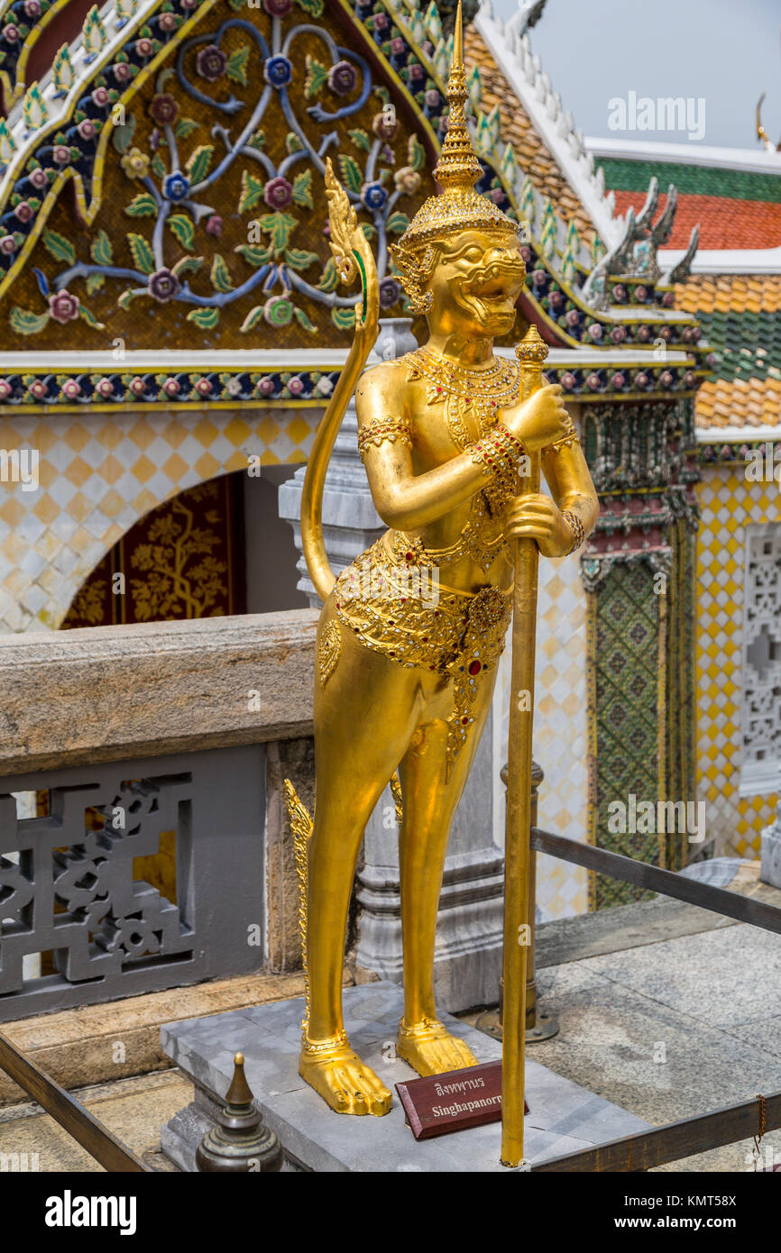 Bangkok, Thailand.  Guardian Statue Singhapanorn, Royal Grand Palace. Stock Photo