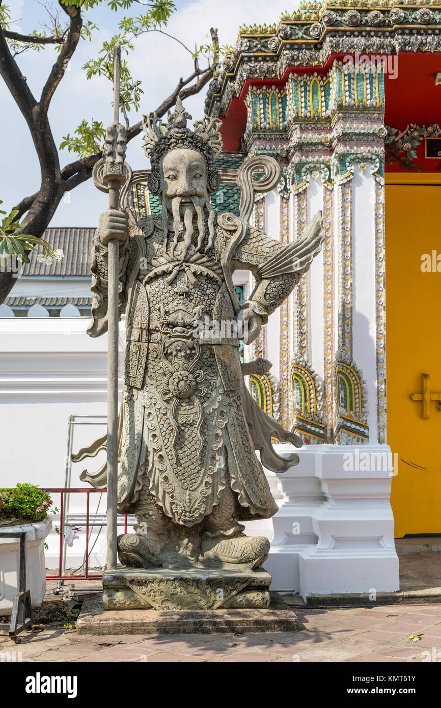 Bangkok, Thailand.  Chinese Guardian Statue in the Wat Pho (Reclining Buddha) Temple Complex. Stock Photo