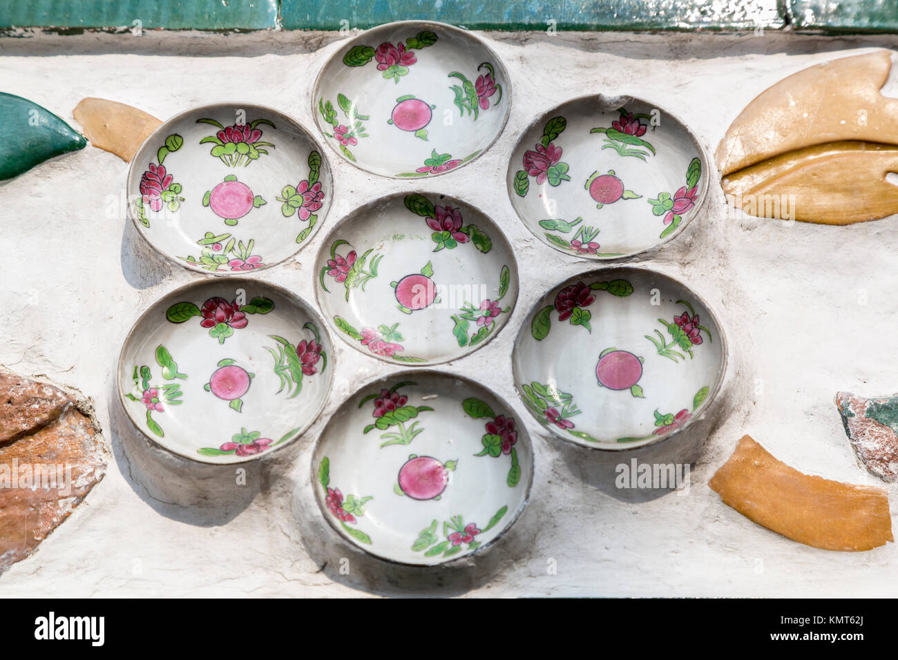 Bangkok, Thailand. Wat Arun Architectural Detail, Ceramic Plates Stock