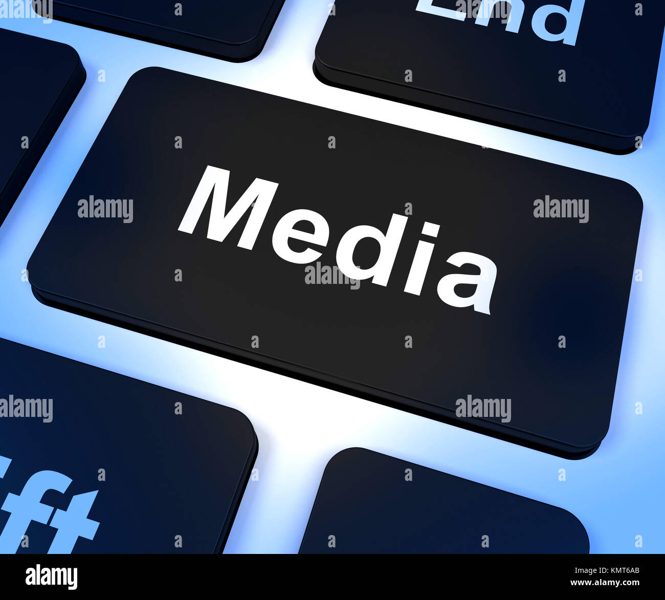 Media Computer Key Showing Internet Broadcasting Stock Photo
