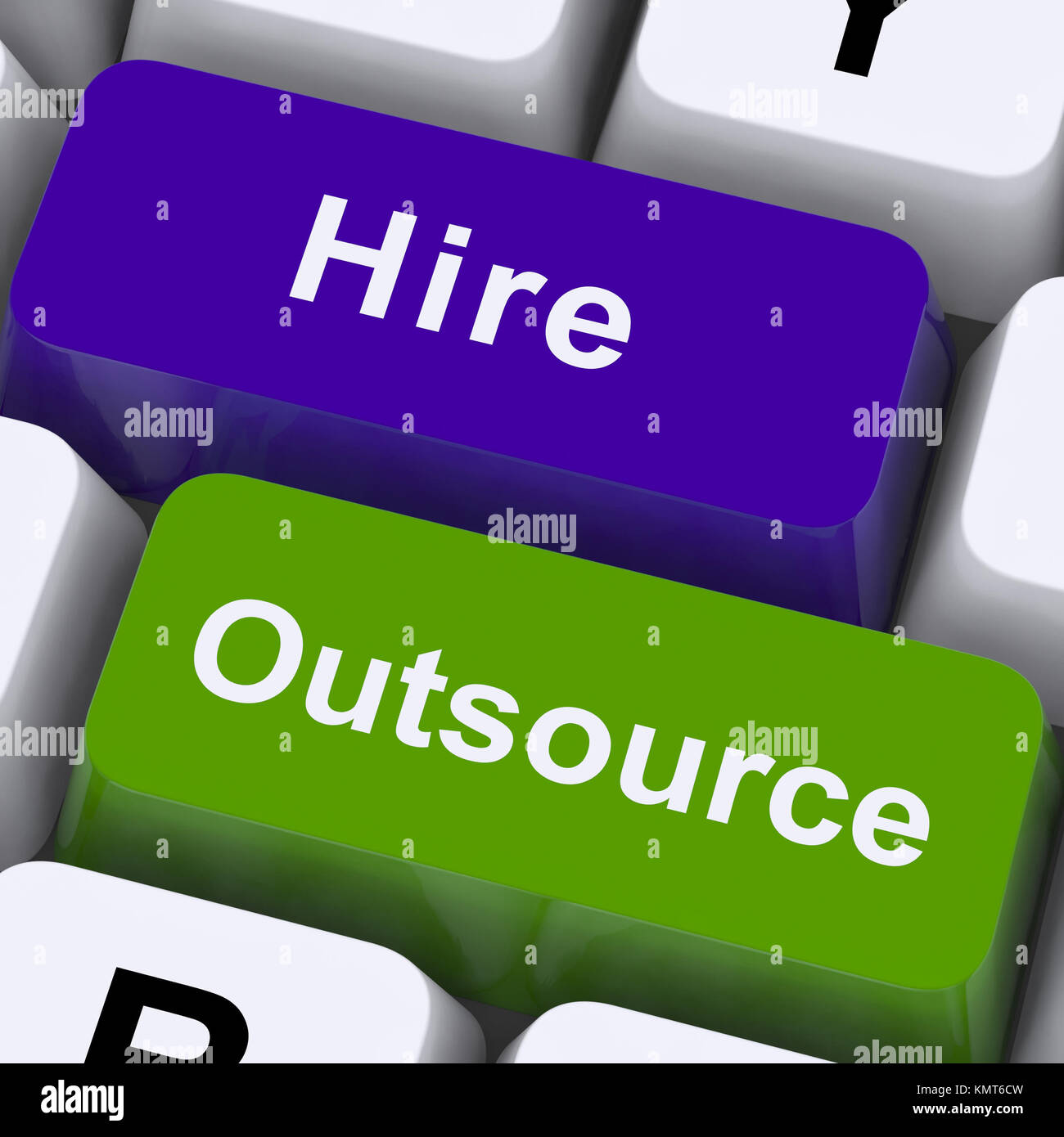 Outsource Hire Keys Showing Subcontracting And Freelance Workers Stock Photo